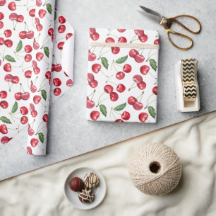 Watercolor Red Cherry Fruit Wrapping Paper