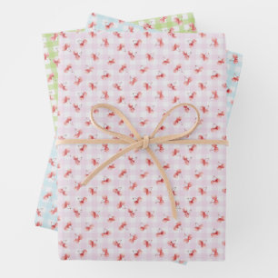 Watercolor Red Cherry Pastel Color Gingham Wrapping Paper Sheet