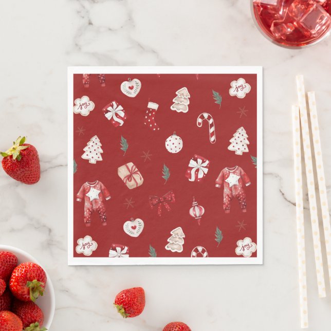 Watercolor Red Christmas Merry Little Baby Shower Napkin (Insitu)