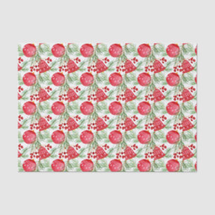 Watercolor Red Christmas Ornaments, Fir Branches Tissue Paper