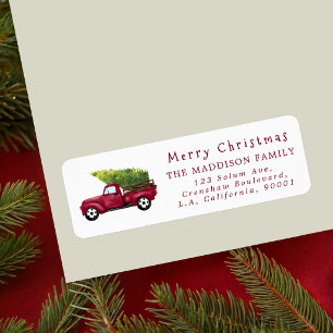 Watercolor Red Christmas Truck Return Address