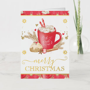 Watercolor Red Cookies and Hot Cocoa Christmas Foil Holiday Card