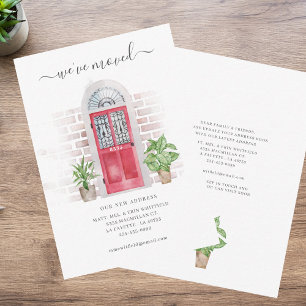 Watercolor Red Door We've Moved Moving Card