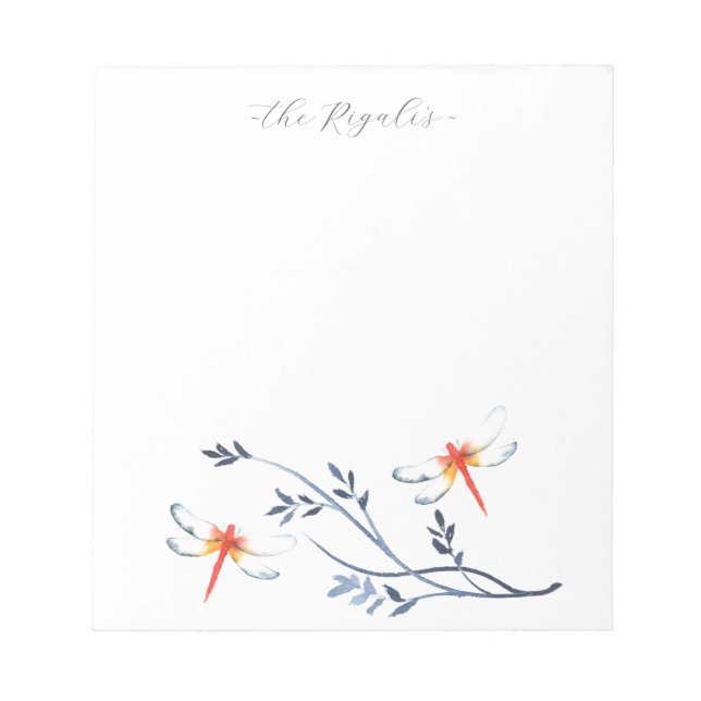 Watercolor Red Dragonfly Personalized Stationery Notepad (Front)