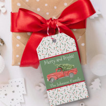 Watercolor Red Farm Truck Holly Merry and Bright