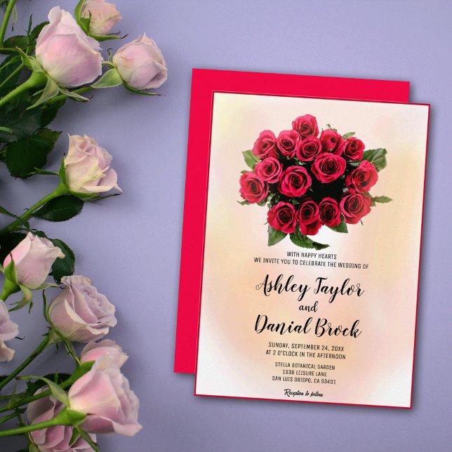 Watercolor Red Floral Bouquet Romantic Wedding  Invitation (Creator Uploaded)