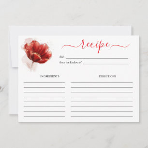 Watercolor Red Floral Bridal Shower Recipe Card