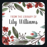 Watercolor Red Floral From The Of Library Square Sticker<br><div class="desc">Custom bookplates with a pretty red floral watercolor print. Personalize the bookplate template with name. The personalized bookplates are great as back to school supplies and can also be used as stickers for a book baby shower.</div>