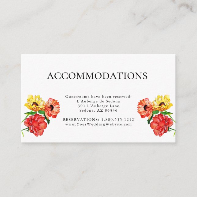 Watercolor Red Floral  Guest Accommodations Enclosure Card (Front)