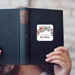 Watercolor Red Floral Library Ex Libris Bookplate Square Sticker<br><div class="desc">Custom bookplates with a pretty red floral watercolor print. Personalize the bookplate template with name. The personalized bookplates are great as back to school supplies and can also be used as stickers for a book baby shower.</div>
