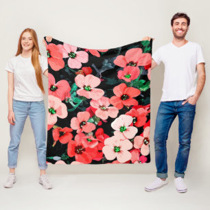 Watercolor Red Flower Fleece Blanket