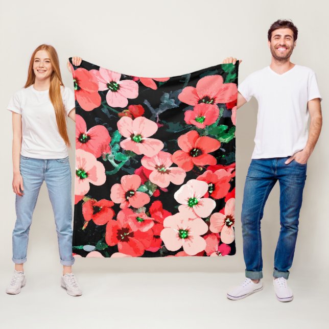 Watercolor Red Flower Fleece Blanket (In Situ)