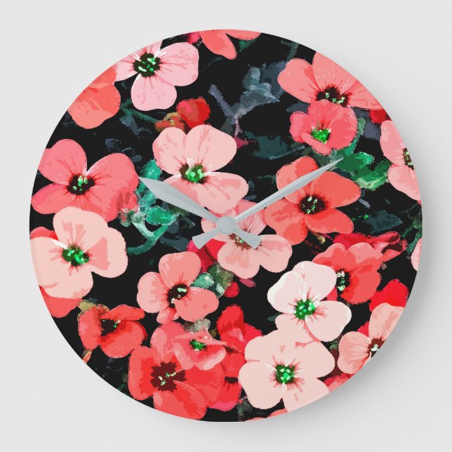 Watercolor Red Flower Large Clock (Front)