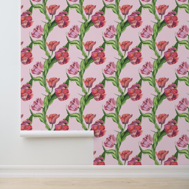 Watercolor red flowers pattern wallpaper (Application)