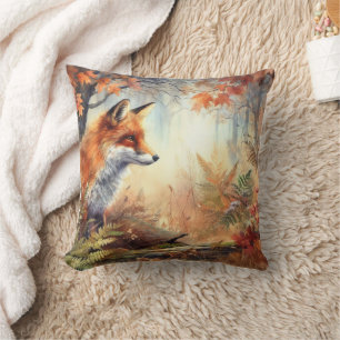 Watercolor Red Fox Fall Autumn Color Nature  Throw Pillow