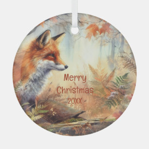 Watercolor Red Fox Fall Autumn Colour Nature  Glass Ornament