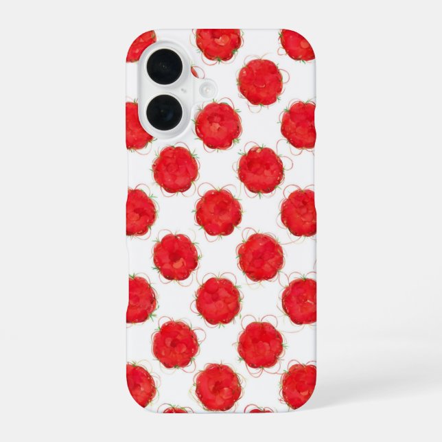 Watercolor Red Fruit Repeat Pattern iPhone 16 Case (Back)