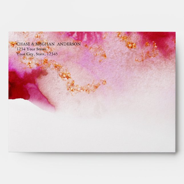 Watercolor Red Garnet Gold Geode JustCards™ Envelope (Front)