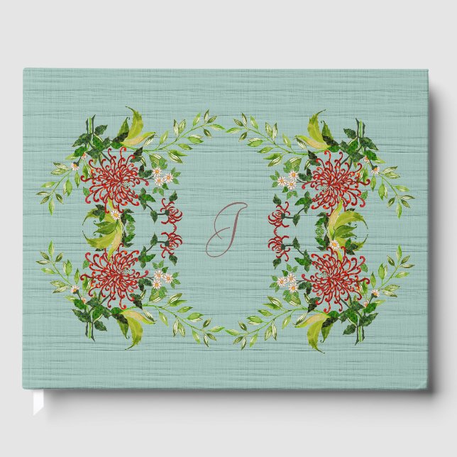 Watercolor Red Gerbera Daisy w/ Greenery  Guest Book (Front)