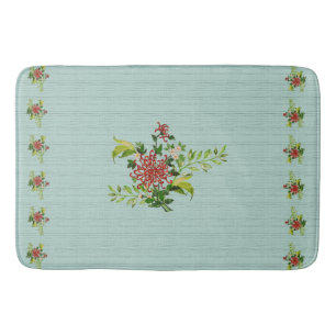 Watercolor Red Gerbera Daisy with Greenery Bath Ma Bath Mat