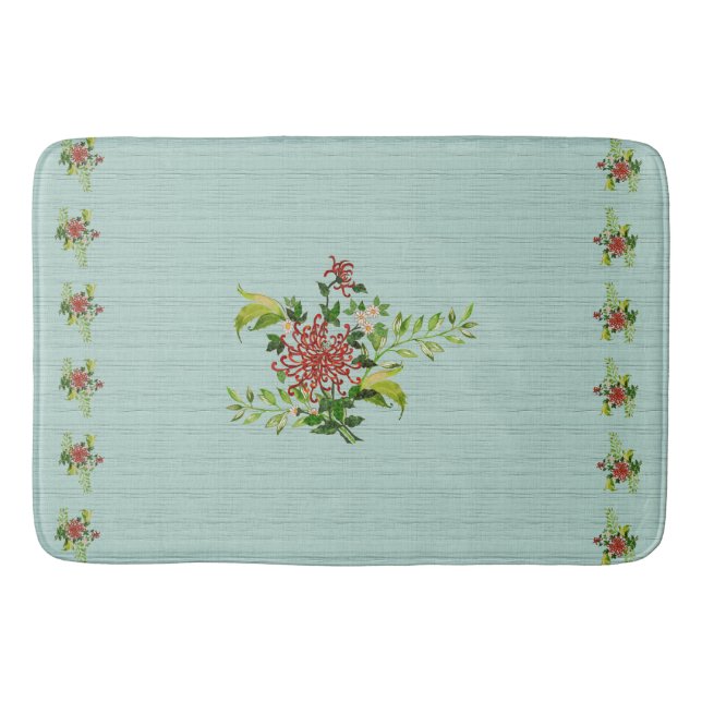 Watercolor Red Gerbera Daisy with Greenery Bath Ma Mat (Front)