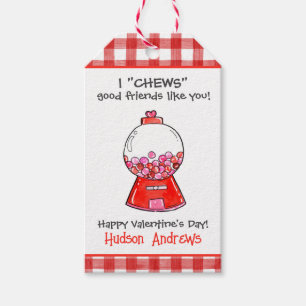 Watercolor Red Gingham Gumballs Valentine's Gift Tags