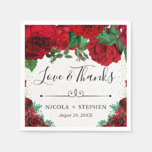Watercolor Red Glam Roses Wedding Napkin