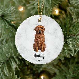 Watercolor Red Golden Retriever Name Dog Memorial Ceramic Ornament