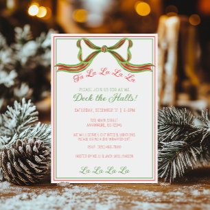 Watercolor Red & Green Bow Party Invitation