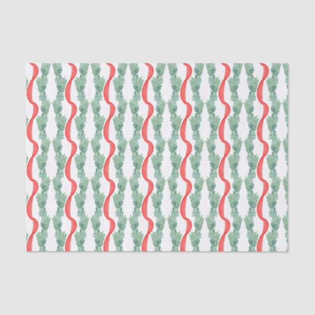 Watercolor Red & Green Christmas Garland Tissue Paper (Front)