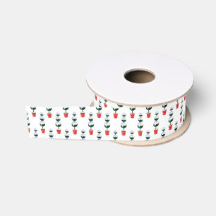 Watercolor Red & Green Christmas Topiary Grosgrain Ribbon