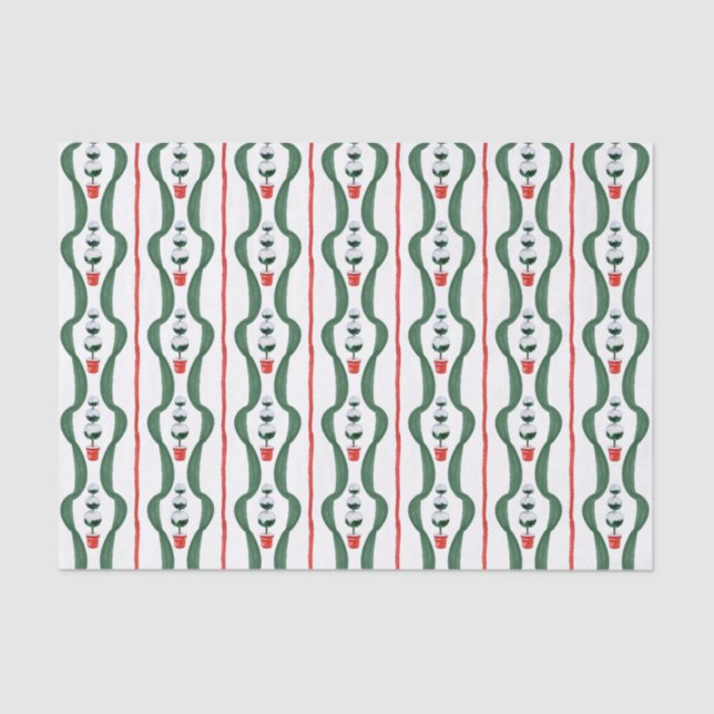 Watercolor Red & Green Christmas Topiary Tissue Paper (Front)