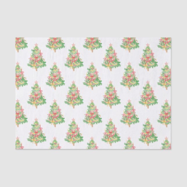 Watercolor Red & Green Coquette Christmas Tree Tissue Paper (Front)