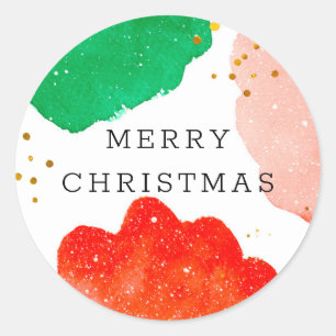Watercolor Red Green Custom Text Abstract Holiday Classic Round Sticker