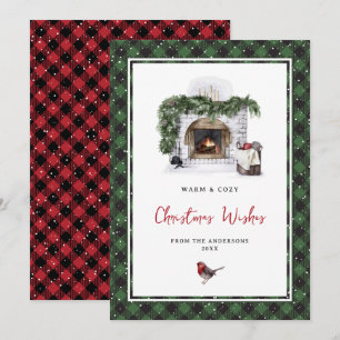 Watercolor Red Green Plaid Christmas Wishes Cards