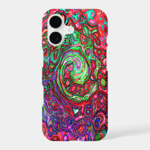 Watercolor Red Groovy Abstract Retro Liquid Swirl
