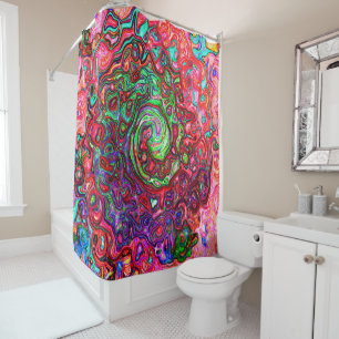 Watercolor Red Groovy Abstract Retro Liquid Swirl