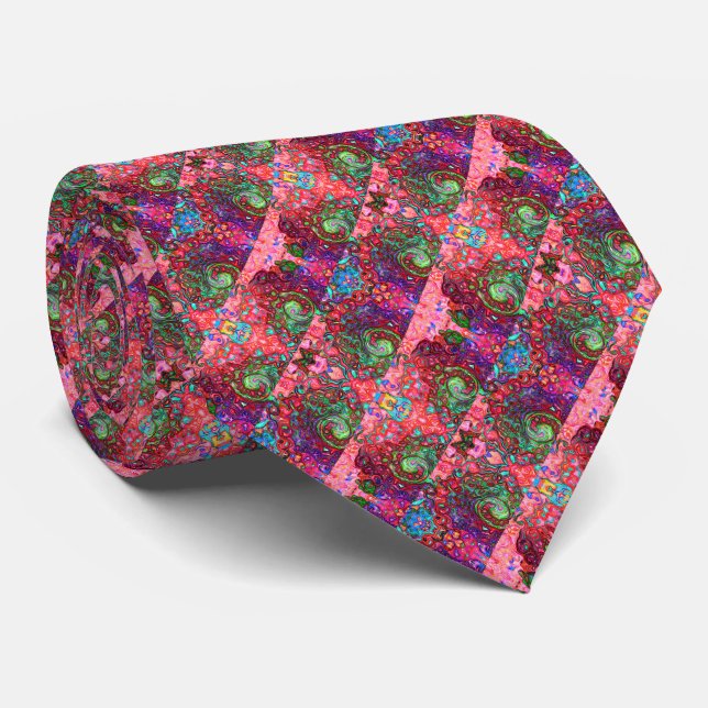 Watercolor Red Groovy Abstract Retro Liquid Swirl Tie (Rolled)