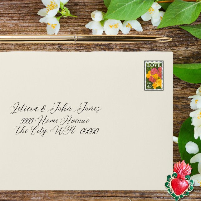 Watercolor Red Heart & Flower Mexican Wedding Envelope (Creator Uploaded)