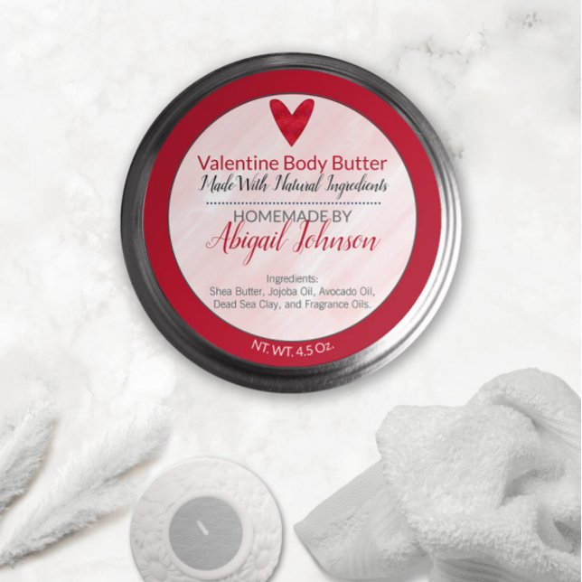 Watercolor Red Heart Valentine Body Butter Label (Creator Uploaded)
