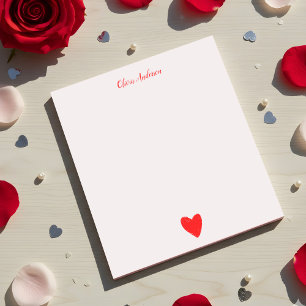 Watercolor Red Heart  Valentines Day Personalized  Notepad