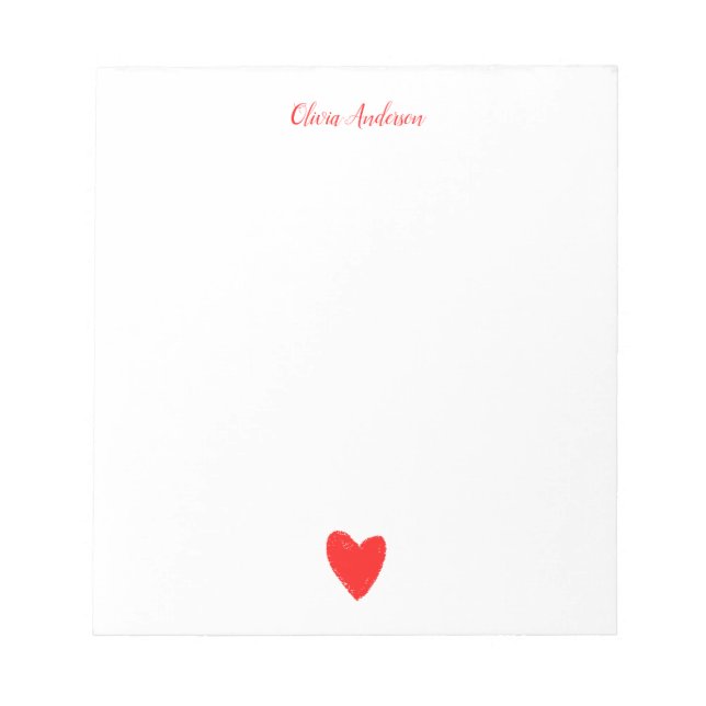 Watercolor Red Heart  Valentines Day Personalized  Notepad (Front)