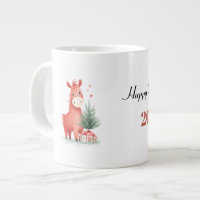 Watercolor Red Horse with Gifts & Christmas Tree