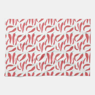 watercolor red hot chillies kitchen towel