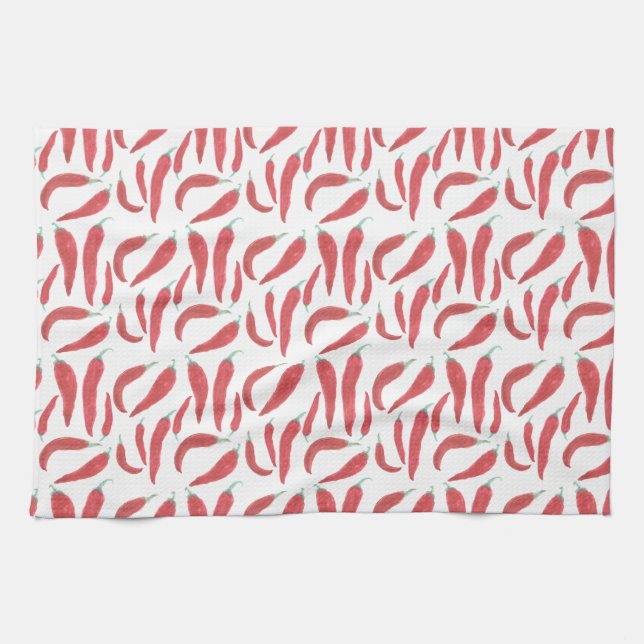 watercolor red hot chillies kitchen towel (Horizontal)