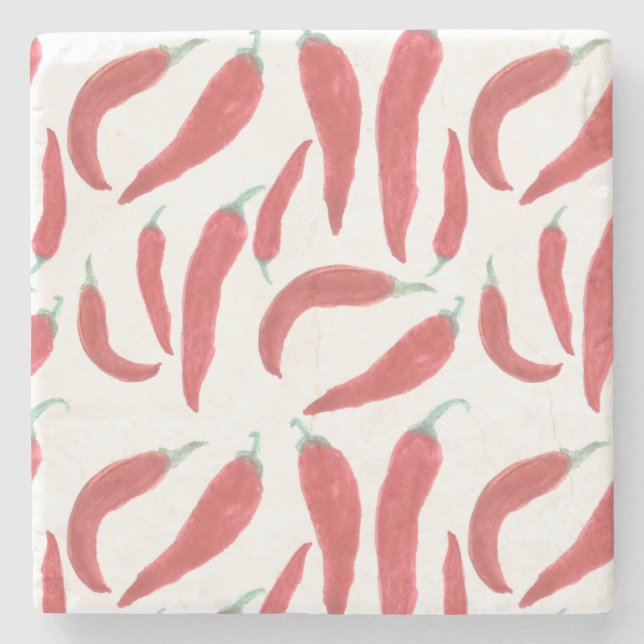 watercolor red hot chillies stone coaster (Front)