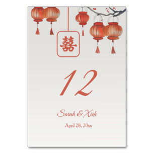 Watercolor Red Lanterns Chinese Wedding Table Number