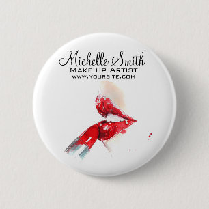 Watercolor red lips and lipstick makeup branding   2 inch round button