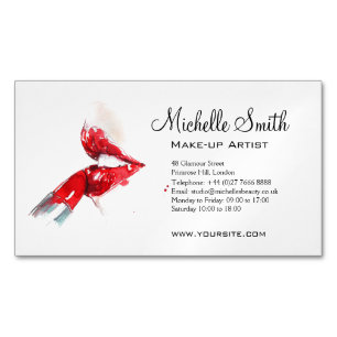 Watercolor red lips and lipstick makeup branding   	Magnetic business card