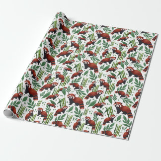 Watercolor red panda with bamboo and foliage wrapping paper